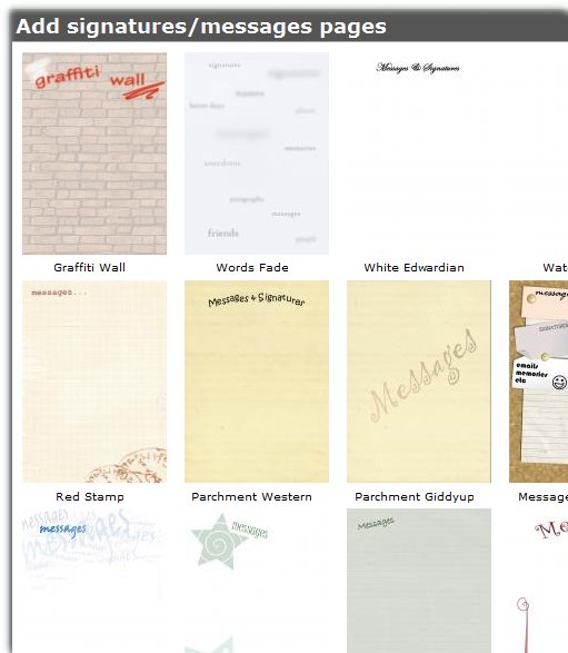Messages/signatures pages Adding a messages or signatures page from our collection