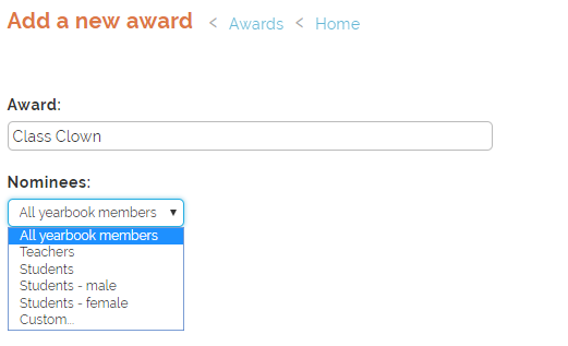 Add award and customising nominees